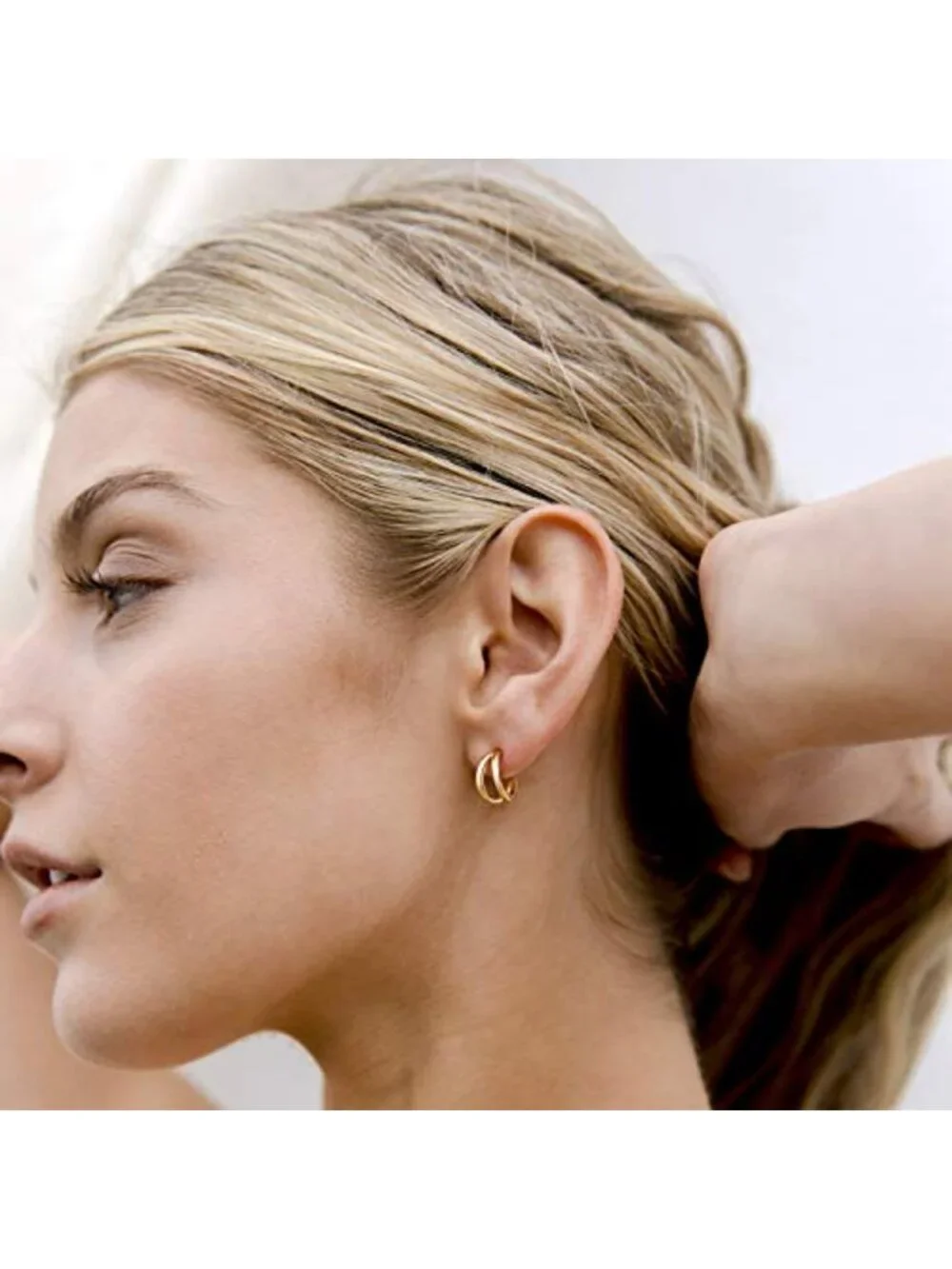 14K Gold Plated Split Huggie Hoop Earrings for Women - 925 Sterling Silver